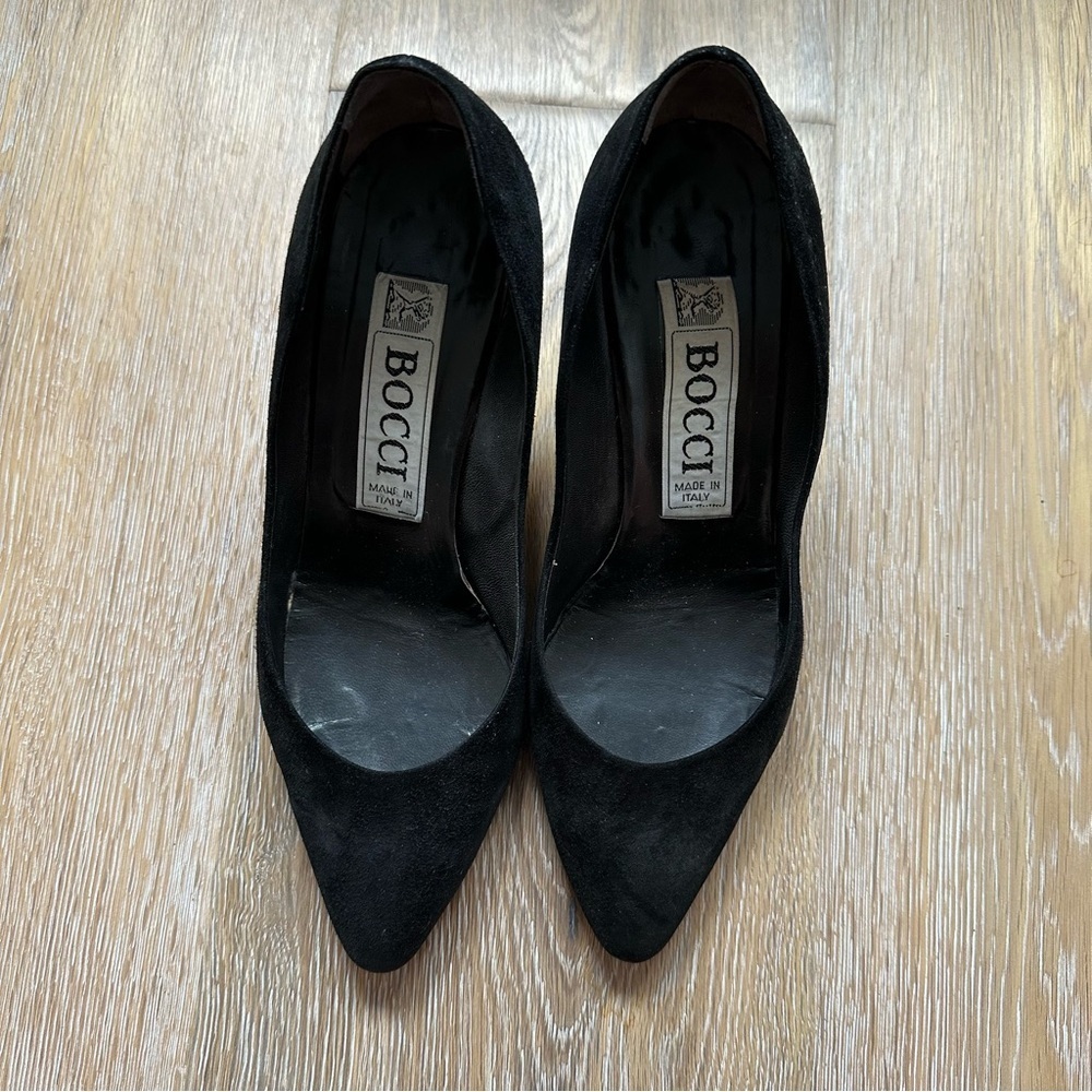 Vintage 80's Bocci Black Suede Pumps Shoes Made In Italy - Size 37.5 EU - Picture 7 of 16